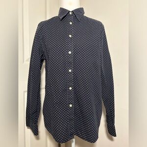 Ralph Lauren Women’s Dark Blue Polka Dot Non-Iron Button Down Shirt